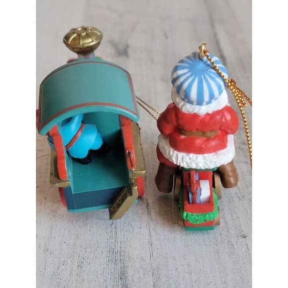 Vintage 1991 Santa Claus train elf AS IS ornament set Xmas - Picture 4 of 6